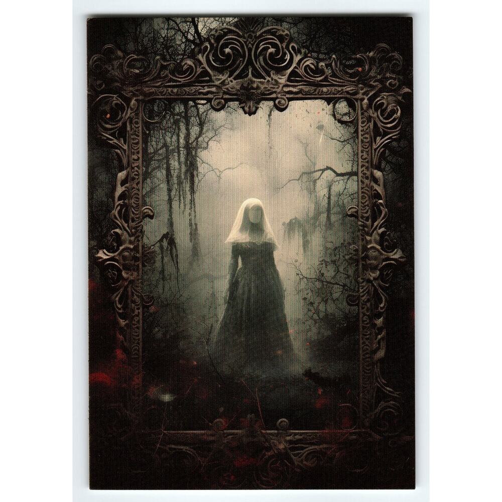 Eerie Faceless Bride Halloween Photochrome Postcard 5.5x4 Chrome